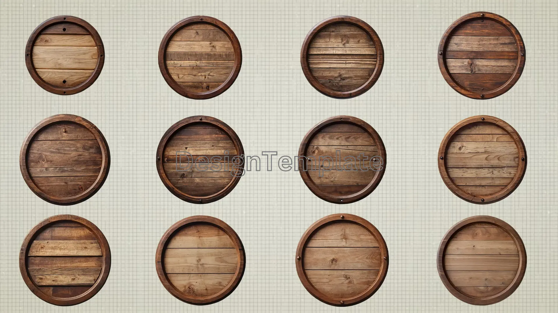 Antique Wooden Barrels Top 3D Textures Elements